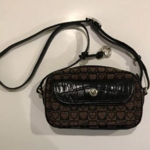 Brighton Vintage Canvas Leather Croc Embossed Bag